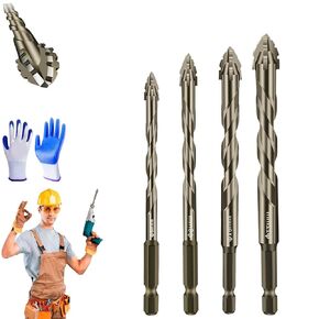 Relaxrich Drill Bits, High-Strength 4-Flute Serrated Eccentric Drill Bit Kit, 4 Flute Drill Bit Set, High Hardness Skewed Head Eccentric for Glass, Metal, Brick, Tile (4mm/5mm/6mm/8mm/10mm/12mm)