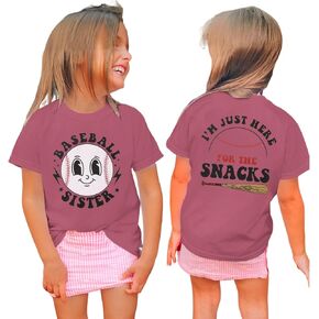 Toddler Baby Girl Baseball Sister Shirts I'm Just Here for The Snacks T Shirt Funny Game Day Outfit Summer Tees Tops