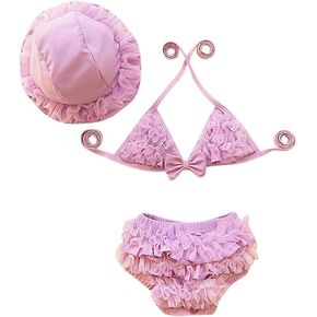 Infant Baby Girl Flower Swimsuit 3Pcs H𝐚lter 𝐓riangle Tops Ruffle Bottoms Sun Hat Bikini Set Bathing Swimsuit Girl