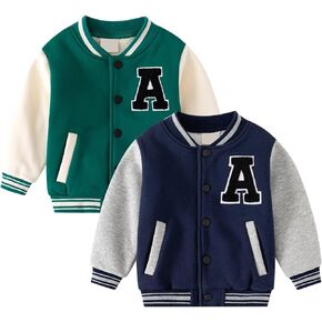 Baby Boy Girl Letter Graphic Color Block Baseball Jacket Button Front Long Sleeve Bomber Jackets Winter Clothes