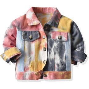 Meufam Toddler Baby Boy Girl Tie Dye Long Sleeve Denim Jacket Ripped Button Down Jean Jacket Coat Spring Fall Outerwear
