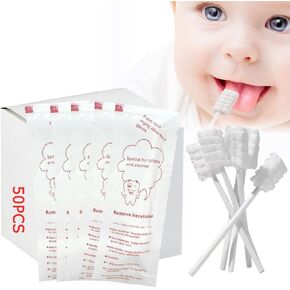 Baby Tongue Cleaner Newborn Toothbrush - Disposable Gauze Gum Cleaner Oral Cleaning Stick Dental Care for 0-36 Month（50PCS）