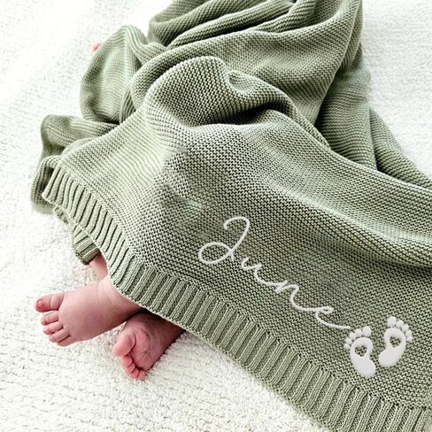 Luxury Personalized Name Baby Blanket, Embroidered Name Baby Blanket, Soft Breathable Cotton Knit Baby Blanket, Newborn Baby Gift, New Mom Gifts, Newborn Baby Girl & Boy Gift in Kuwait