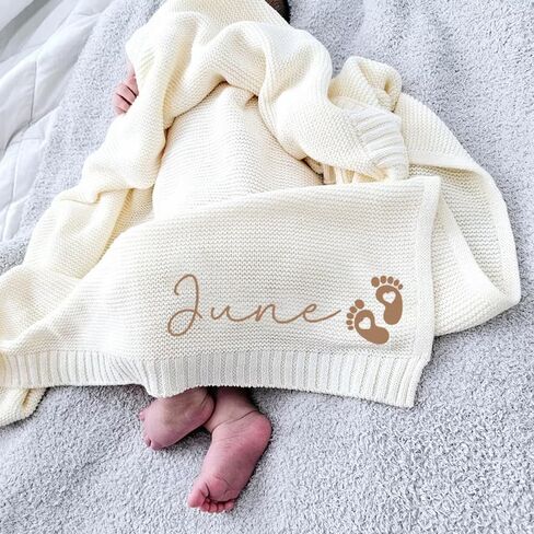 Luxury Personalized Name Baby Blanket, Embroidered Name Baby Blanket, Soft Breathable Cotton Knit Baby Blanket, Newborn Baby Gift, New Mom Gifts, Newborn Baby Girl & Boy Gift in Kuwait