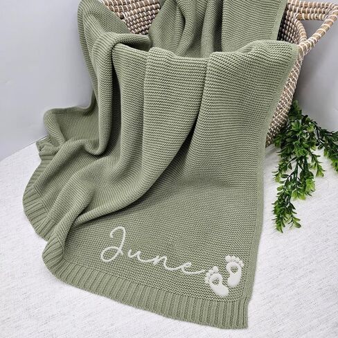 Luxury Personalized Name Baby Blanket, Embroidered Name Baby Blanket, Soft Breathable Cotton Knit Baby Blanket, Newborn Baby Gift, New Mom Gifts, Newborn Baby Girl & Boy Gift in Kuwait