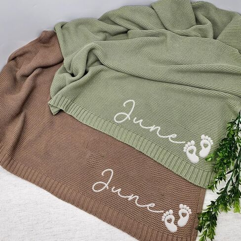 Luxury Personalized Name Baby Blanket, Embroidered Name Baby Blanket, Soft Breathable Cotton Knit Baby Blanket, Newborn Baby Gift, New Mom Gifts, Newborn Baby Girl & Boy Gift in Kuwait