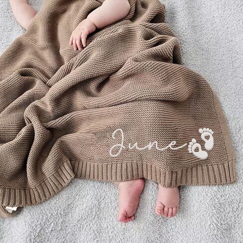Luxury Personalized Name Baby Blanket, Embroidered Name Baby Blanket, Soft Breathable Cotton Knit Baby Blanket, Newborn Baby Gift, New Mom Gifts, Newborn Baby Girl & Boy Gift in Kuwait