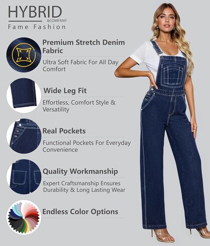 Hybrid & Company Womens Stretch Denim Overalls PVJ156998 WHITE S in Saudi Arabia