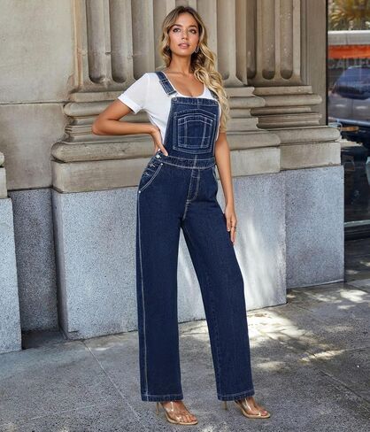Hybrid & Company Womens Stretch Denim Overalls PVJ156998 WHITE S in Saudi Arabia