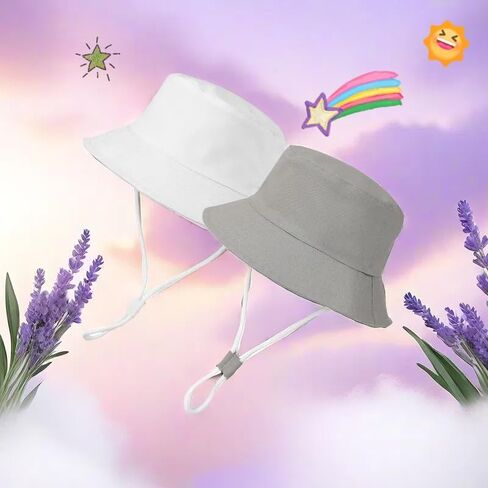 Baby Sun Hat Upf 50+ دلو صغير دلو القبعة حماية أشعة الشمس واسعة الحافة القابلة للتعديل شاطئ القبعة بويز 2Pack in Kuwait