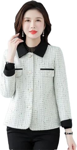 Women Join Together Short Jackets Middle Aged Small Fragrance Loose Basic Outwear in Saudi Arabia