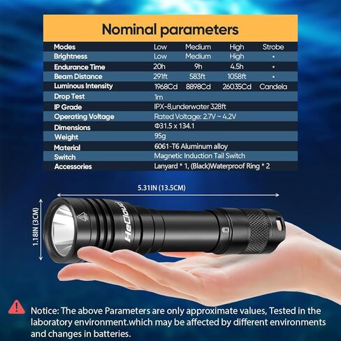 HECLOUD Scuba Diving Flashlight Dive Torch 1200 Lumens IPX8 Waterproof Underwater Safety Light with USB Charger 4 Modes for Submarine Deep Sea Cave at Night Daily Use in Kuwait