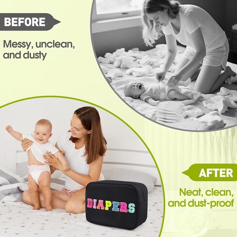 Portable Small Diaper Bag, Chenille Letter Diaper Caddy Organizer Pouch Newborn Baby Essentials Must Haves for Nursery Changing Table, Black Waterproof Diaper Pail Baby Shower Gifts for Mom To Be in Kuwait