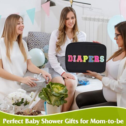 Portable Small Diaper Bag, Chenille Letter Diaper Caddy Organizer Pouch Newborn Baby Essentials Must Haves for Nursery Changing Table, Black Waterproof Diaper Pail Baby Shower Gifts for Mom To Be in Kuwait
