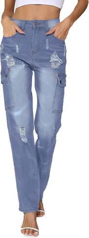 SheKiss Womens Straight Leggings Stretchy Boyfriend Jeans High Rise Trendy Bootcut Petite Mom Jeggings Jeans Blue in Kuwait