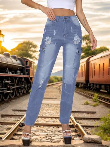 SheKiss Womens Straight Leggings Stretchy Boyfriend Jeans High Rise Trendy Bootcut Petite Mom Jeggings Jeans Blue in Kuwait