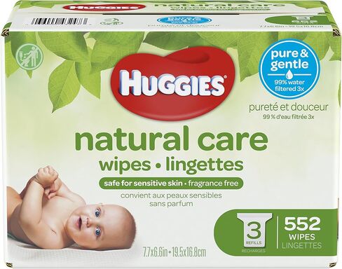 Huggies Care Care Natural Plipes ، حساسة ، 3 عبوات ملء ، 552 إجمالي عدد in Kuwait