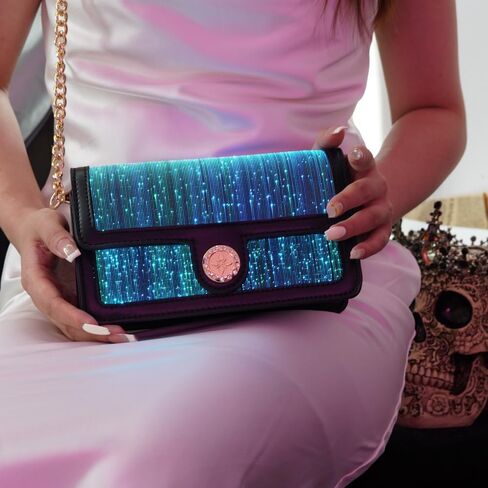 lumisonata Small Quilted Crossbody Bags for Women Handbags LED Shoulder Bag Mini Designer Trendy Purses Leather Black Evening Bag Light Up Clutch Wallet Glitter with Metal Chain Strap in Kuwait