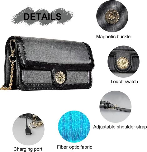 lumisonata Small Quilted Crossbody Bags for Women Handbags LED Shoulder Bag Mini Designer Trendy Purses Leather Black Evening Bag Light Up Clutch Wallet Glitter with Metal Chain Strap in Kuwait