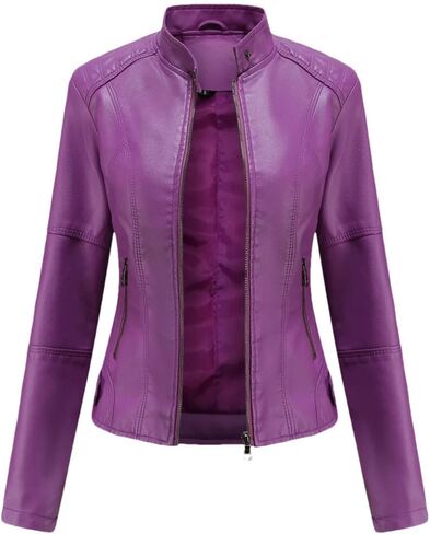 Women Leather Jacket Spring Autumn PU Leather Coat Stand-Up Collar Motor Biker Jacket in Saudi Arabia