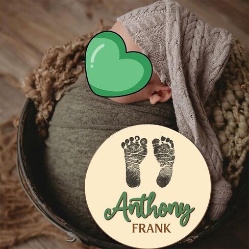 Double Sided - Personalized Wooden Custom Baby Name Announcement, Birth Announcement and Footprint Sign for Hospital, Baby Room Decor, Nursery Sign, Welcome Sign (Printed in USA - Ships Next Day) in Saudi Arabia