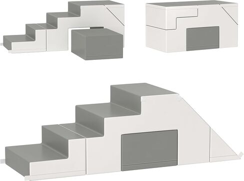 Qaba Foam Play Set for Toddlers and Children, Easy-to-Clean 2 Piece Soft & Safe Kids Climbing Set for Crawling or Sliding, Light Gray in Saudi Arabia