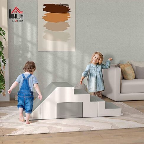 Qaba Foam Play Set for Toddlers and Children, Easy-to-Clean 2 Piece Soft & Safe Kids Climbing Set for Crawling or Sliding, Light Gray in Saudi Arabia