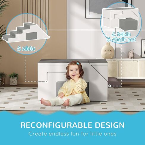 Qaba Foam Play Set for Toddlers and Children, Easy-to-Clean 2 Piece Soft & Safe Kids Climbing Set for Crawling or Sliding, Light Gray in Saudi Arabia