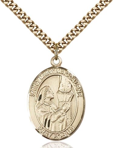 Bonyak Jewelry St. Mary Magdalene Hand-Crafted Oval Medal Pendant in 14kt Yellow Gold-Filled in Saudi Arabia