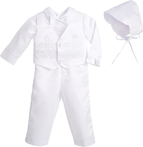 Lito Angels Baby Boys Christening Clothing Baptism Outfits with Bonnet Short Long Sleeve White Suit in Kuwait