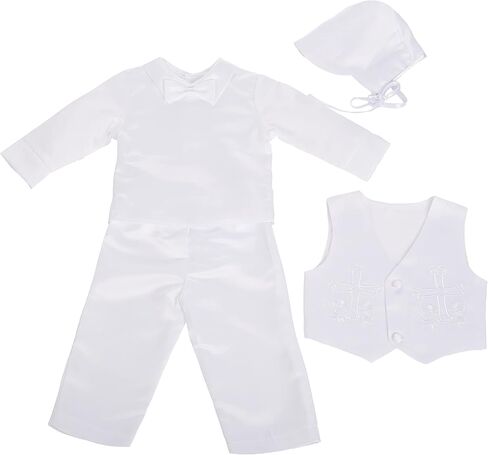 Lito Angels Baby Boys Christening Clothing Baptism Outfits with Bonnet Short Long Sleeve White Suit in Kuwait