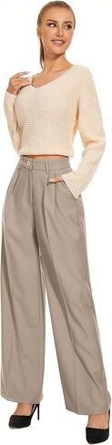 FUNYYZO Women's Wide Leg Pants High Elastic Waisted in The Back Business Work Trousers Long Straight Suit Pants in Kuwait