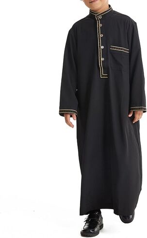 الأطفال العربيين من أجل الأولاد المسلمين ثوب الأكمام الطويلة Kaftan المطرزة 𝐑 Obe الإسلامي الصلاة لباس الزي رمضان in Kuwait