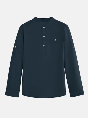 قمصان Meikulo للأولاد بأكمام طويلة من Henley من الكتان بياقة الماندرين وأزرار سفلية تي شيرت للأعمار من 4 إلى 12 سنة in Kuwait