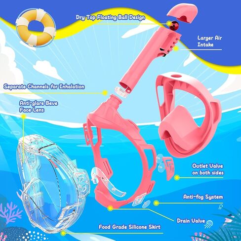 Jwintee Kids Full Face Snorkel Mask, Kids Snorkeling Set Gear with Camera Mount, Dry Top Anti-Leak Anti-Fog, 180 Degree Panoramic View in Saudi Arabia