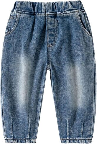Boys Straight Baggy Jeans Workout Denim Pants Kids Casual Elastic Waist Summer Vacation Beach Y2K Trousers Jeans in Saudi Arabia