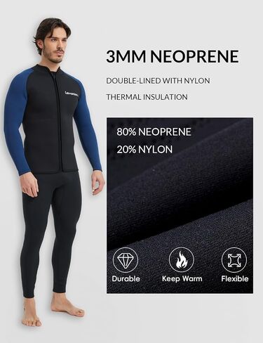 Lemorecn Wetsuit Top Men 3mm and 2mm Wetsuit Jacket Neoprene Long Sleeve for Water Sports in Kuwait