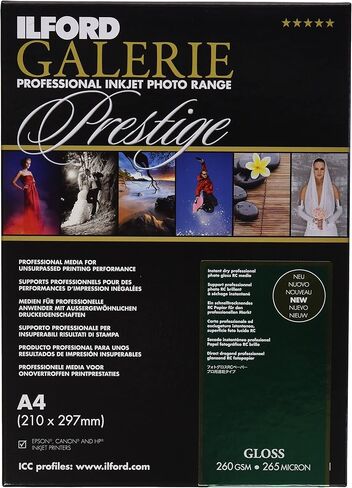 Ilford Galerie 4x6" (100 Sheets) Glossy Photo with high-Gloss Smooth Surface, Instant Dry Archival Photo Inkjet Paper 10mil / 260gsm for Dye and Pigment Ink Printers, Made in Germany in Saudi Arabia