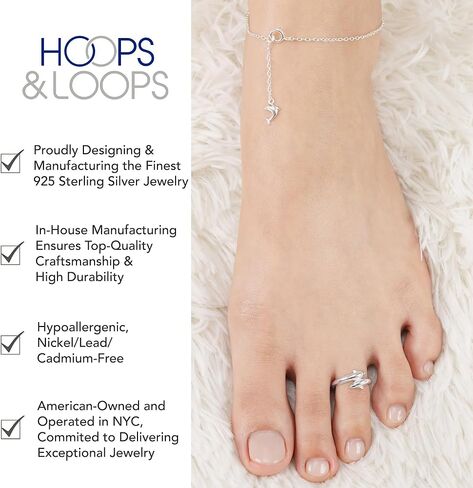 Hoops & Loops 925 Sterling Silver Twin Dolphins Open Toe Ring Anklet Set for Women Teen Girls Men, 9 Inches + 1 Inch Extender | Boho Cute Summer Beach Anklet Foot Jewelry in Saudi Arabia