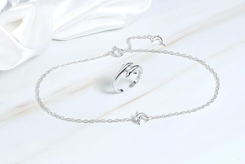 Hoops & Loops 925 Sterling Silver Twin Dolphins Open Toe Ring Anklet Set for Women Teen Girls Men, 9 Inches + 1 Inch Extender | Boho Cute Summer Beach Anklet Foot Jewelry in Saudi Arabia