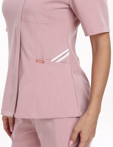 طقم Ninsam Curve Vitality Scrubs للنساء، مكون من بلوزة بسحاب مائل وسروال مستقيم الساق، 7 جيوب زي طبي مطاطي in Kuwait