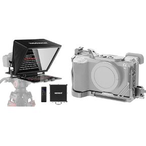 NEEWER Teleprompter X14 with RT-110 Remote & APP Control (Bluetooth Connection via NEEWER Teleprompter App), A7C II A7CR Camera Cage Included