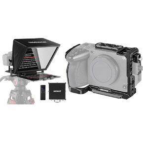 NEEWER Teleprompter X14 with RT-110 Remote & APP Control (Bluetooth Connection via NEEWER Teleprompter App), FX3/FX30 Cage Camera Cage with HDMI Cable Clamp Included