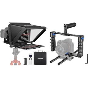 NEEWER X12 14 inch Aluminum Alloy Teleprompter for iPad Tablet Smartphone DSLR Cameras with Remote Control, Carry Case, Aluminum Alloy Camera Cage Included