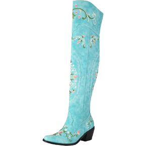 Womens Fashion Embroidered Floral Knee High Boots