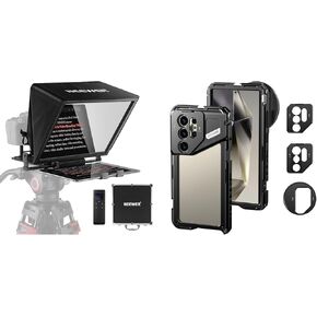 Neewer Teleprompter X14 مع RT-110 التحكم عن بُعد والتطبيق (اتصال Bluetooth عبر تطبيق Neewer Teleprompter) ، S24 Ultra Phone Cage مع محول مرشح 67 مم