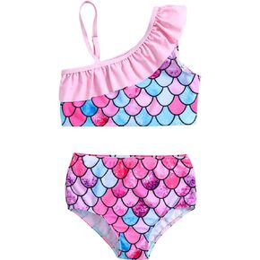 Little Girls Two Pieces Swimsuits Cute Ruffle Bikini Set Hawaiian Beach Sport Bathing Suit Set Pool Swimwear