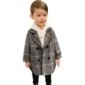 Kids Toddler Boys Girls Dress Coat Elegant Notched Collar Double Breasted Wool Blend Peacoat (Grey, 18-24 Months)