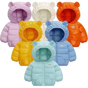 Baby Puffer Jacket Hooded Light Winter Coats Bear Ears Zipper Up Down Coats Outwear for Toddler Boys
