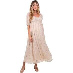 PinkBlush Floral Chiffon Embroidered Ruffle Trim Maternity Maxi Dress